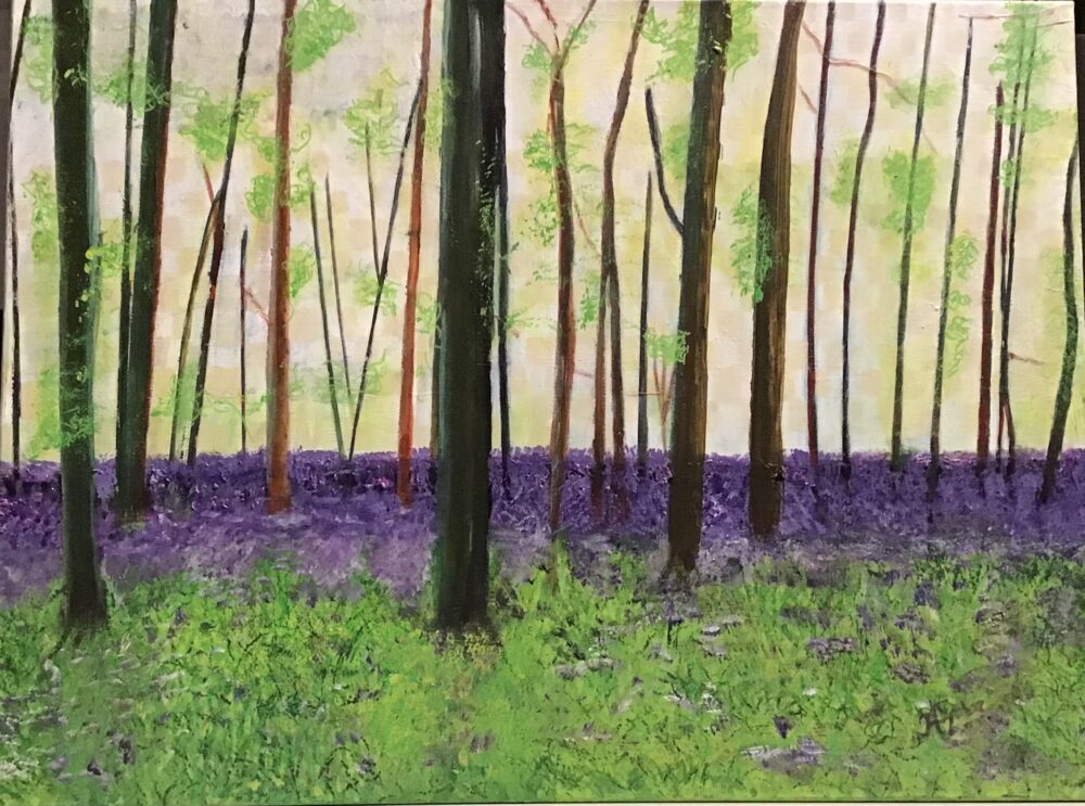 landscape, trees, purple, green, nature