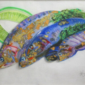 Contemporary, Fish,Gold and Metal leaf,